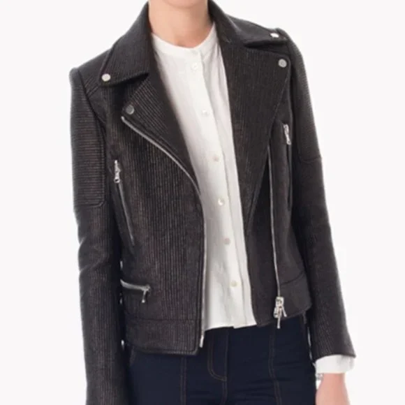 Veronica Beard Metallic Pinstripe Moto Jacket - Size 2 - Picture 3 of 16